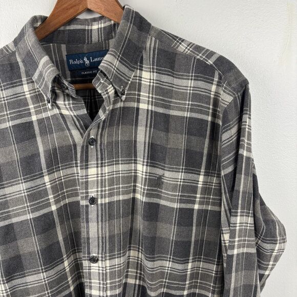 Ralph Lauren Men Large long Sleeve Shirt Flannel Brown Plaid Classic Fit Pony - Picture 7 of 9
